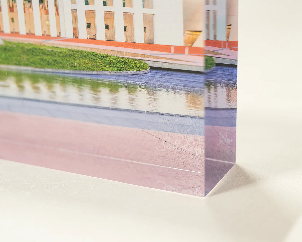 The Hill. Parliament House Canberra acrylic block showing 3D effect.