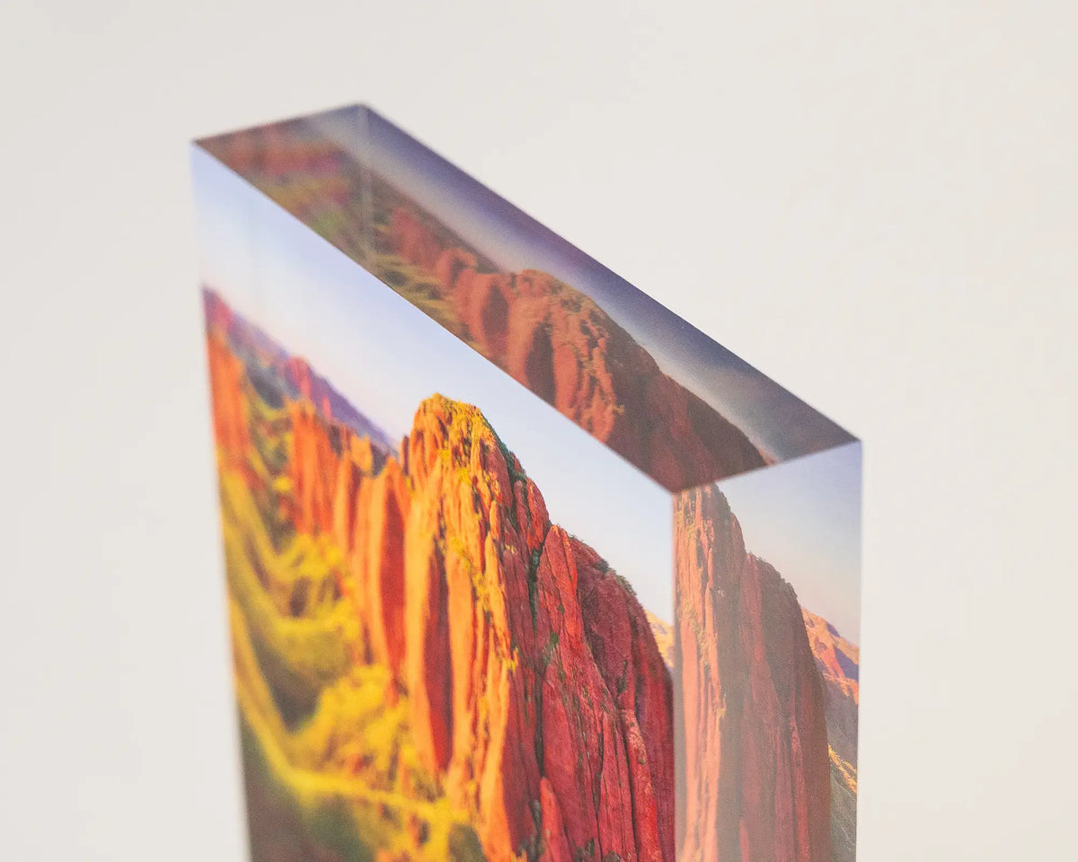 The Rock. Acrylic block Kimberley artwork, corner close-up details.