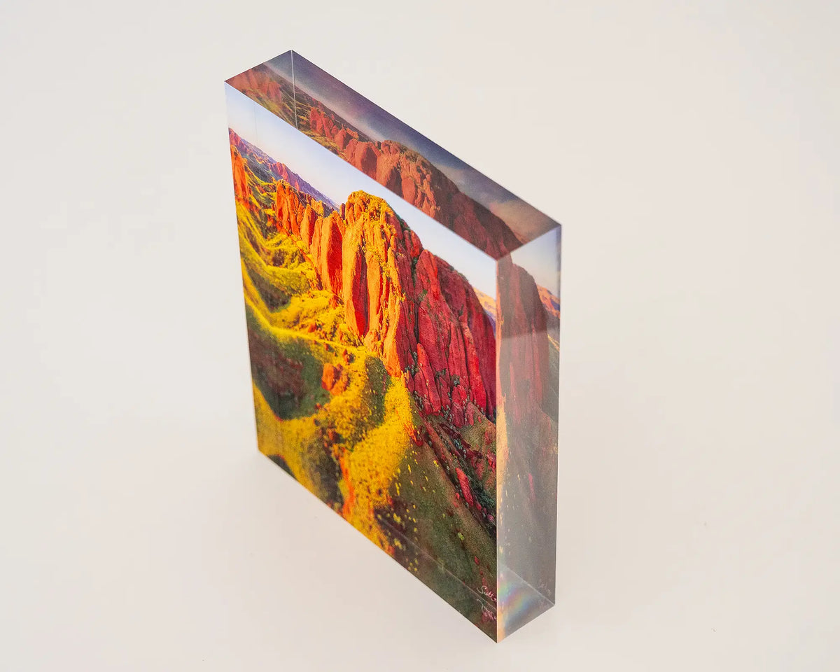 The Rock. Acrylic block Kimberley artwork, top corner view showing 3D effect.
