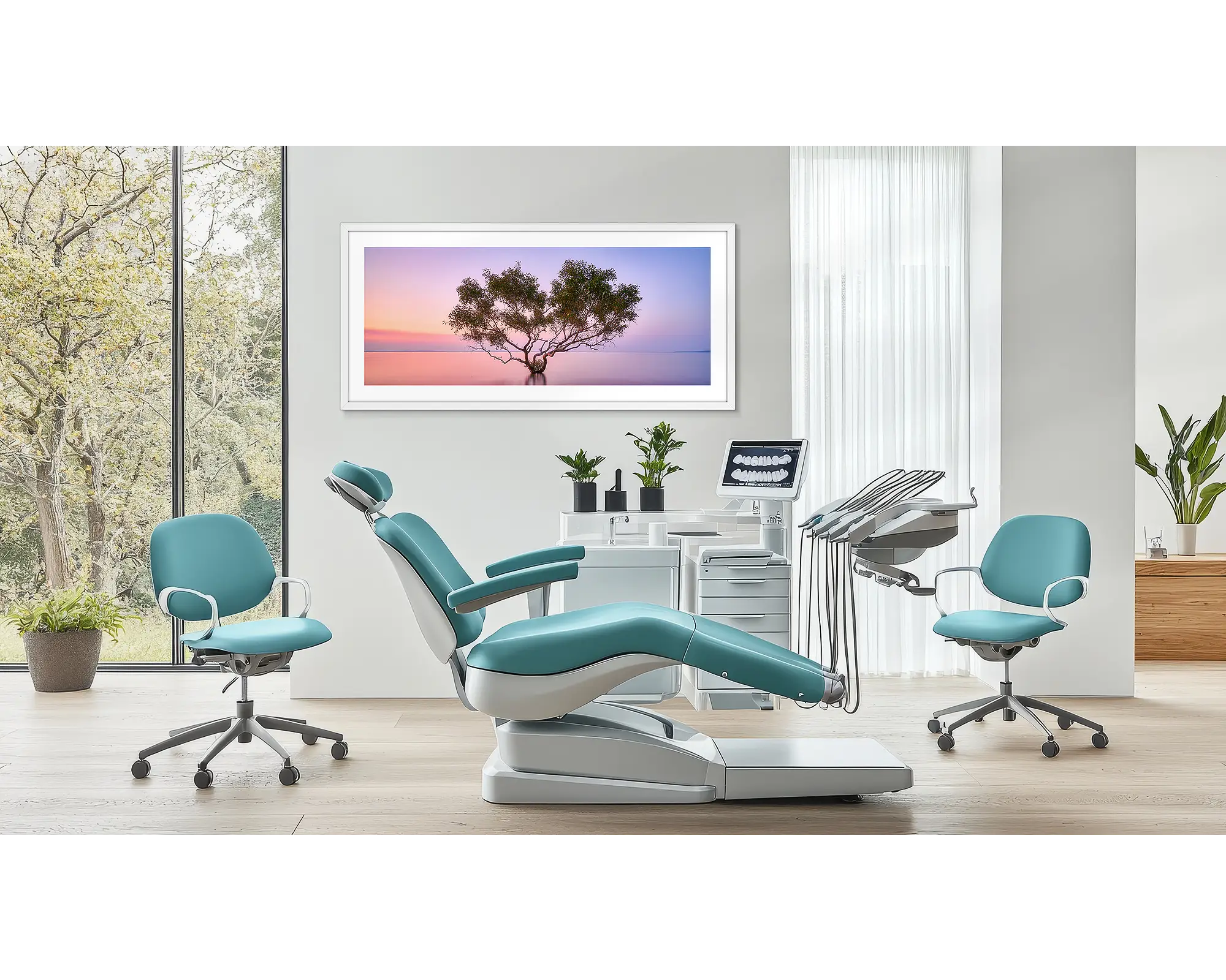 Tidal Tranquility. Fraser Island wall art print in a white frame hung in a dentist surgery. 