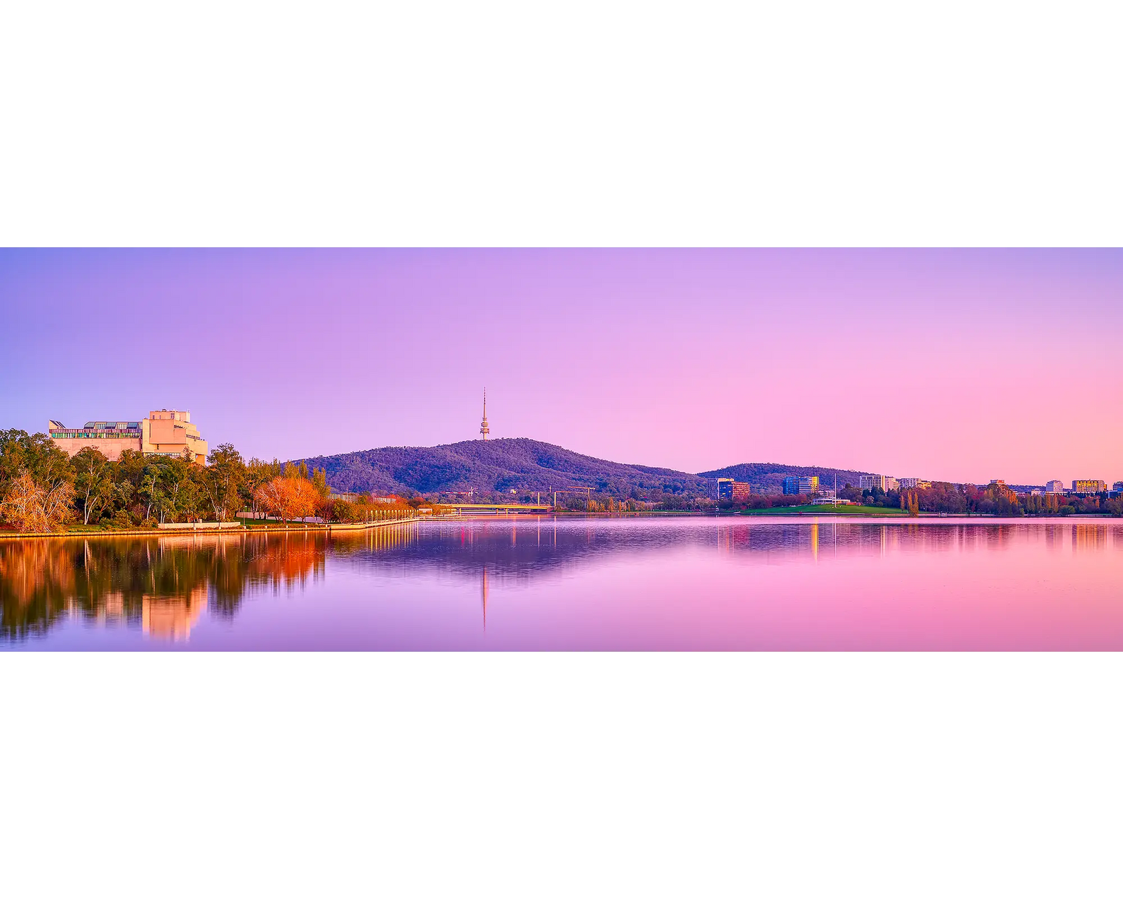 Purple sunrise over Lake Burley Griffin, Canberra.