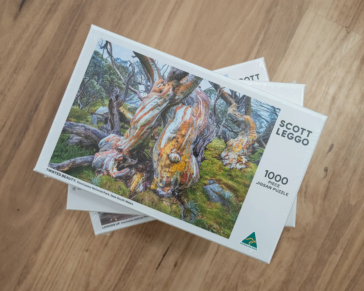 Twisted Beauty. 1000 piece snow gum jigsaw puzzle on top of a jigsaw puzzle pile.