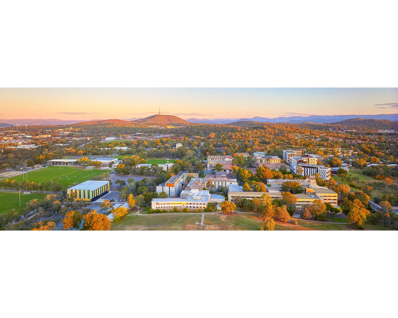 University Of Canberra viewed from above during sunset.