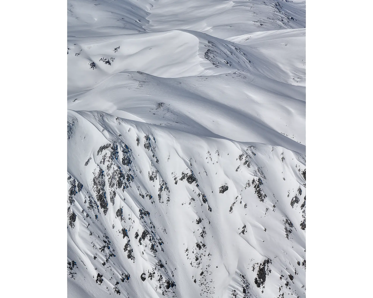 Aerial view of Main Range in winter, Kosciuszko National Park, Australia.