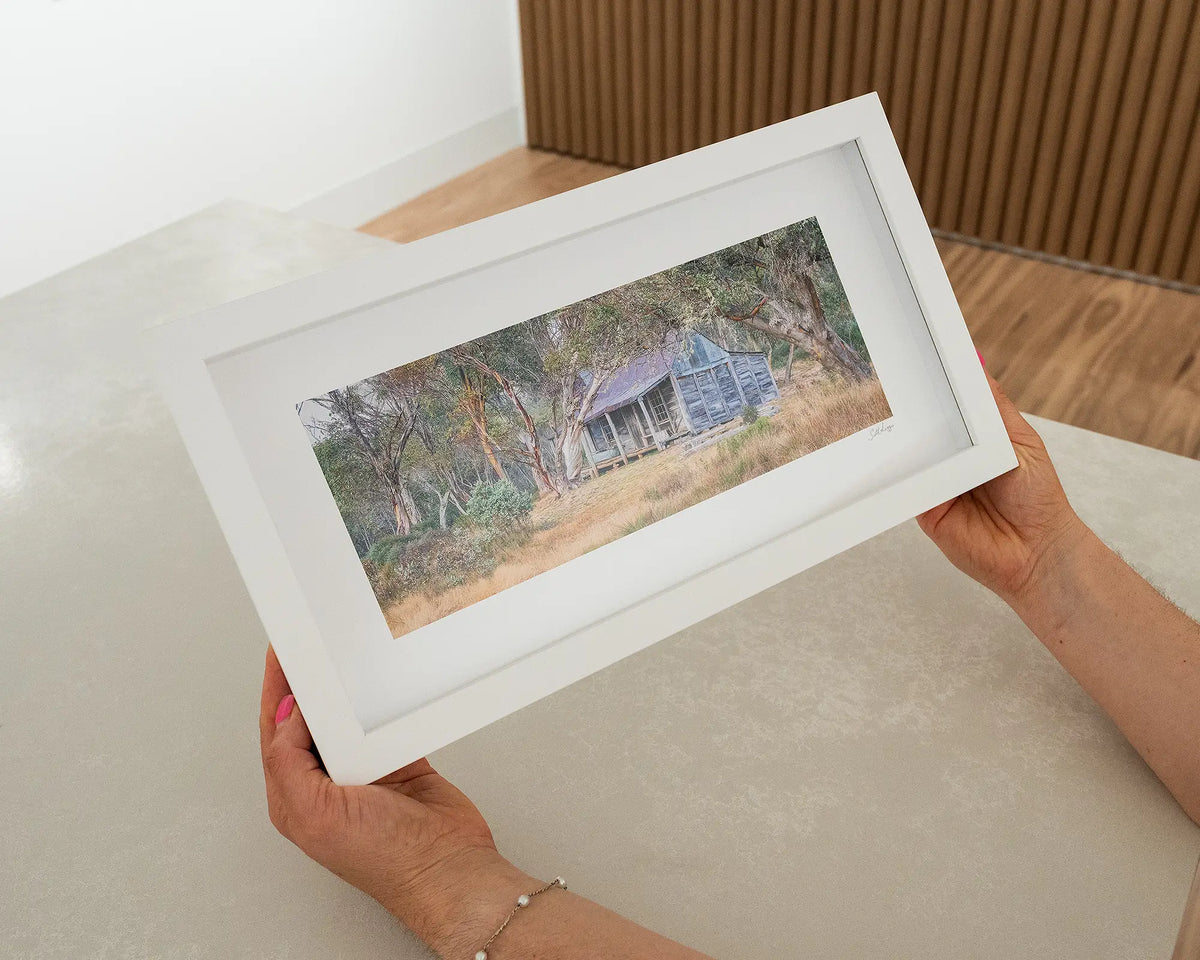 Wheelers Legacy. Wheelers Hut Jagungal wilderness, Kosciuszko National Park, with white frame being hand held.