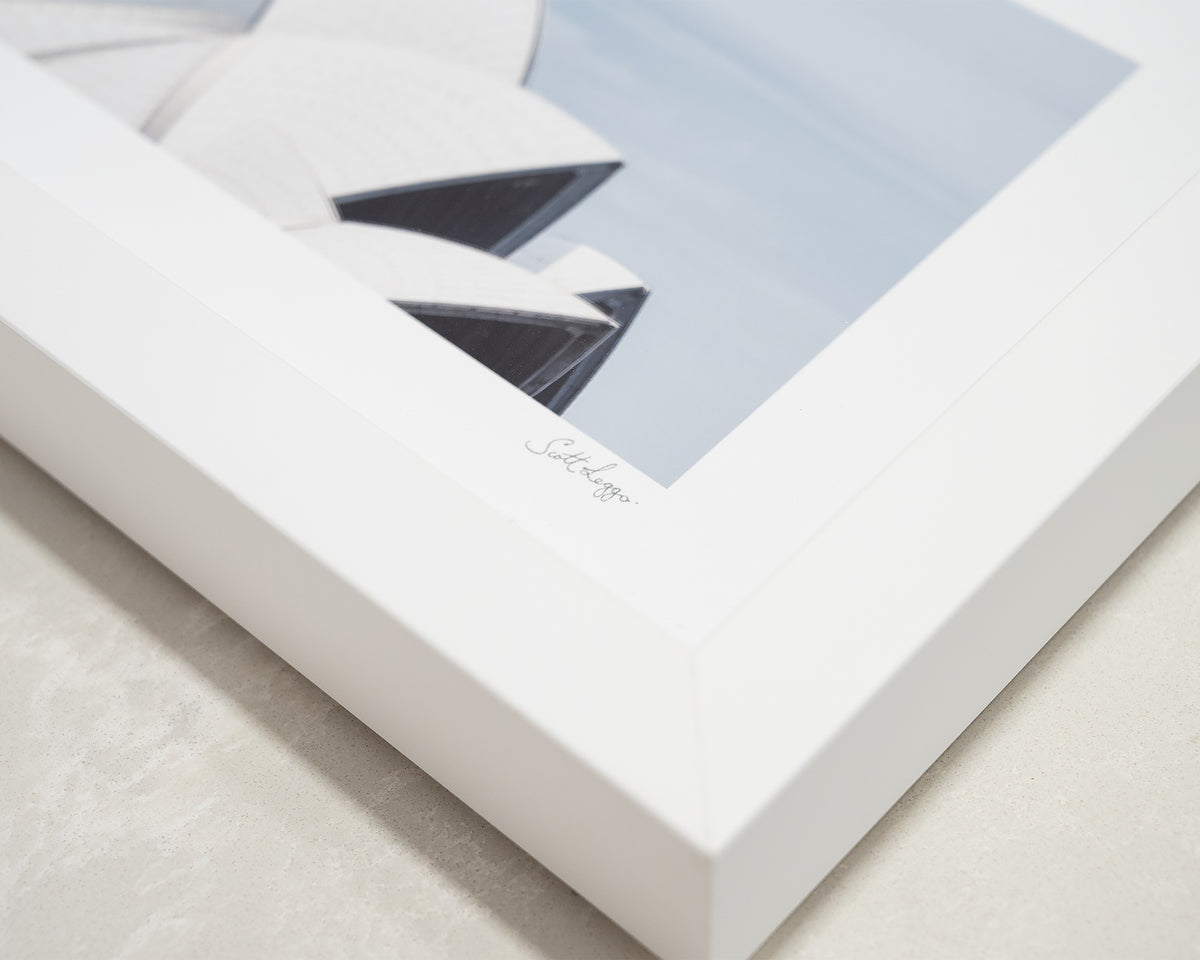 White Sails. Sydney Opera House small print with white frame, corner details.