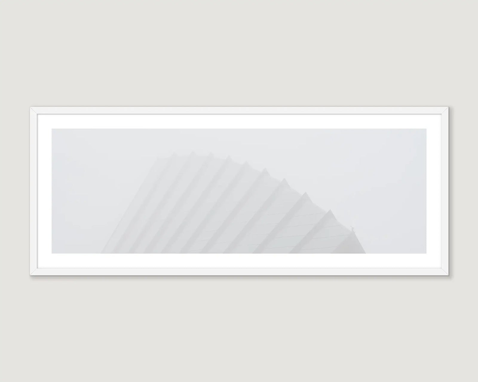 Framed abstract art piece of Whitlam Pavillion on a light grey wall.