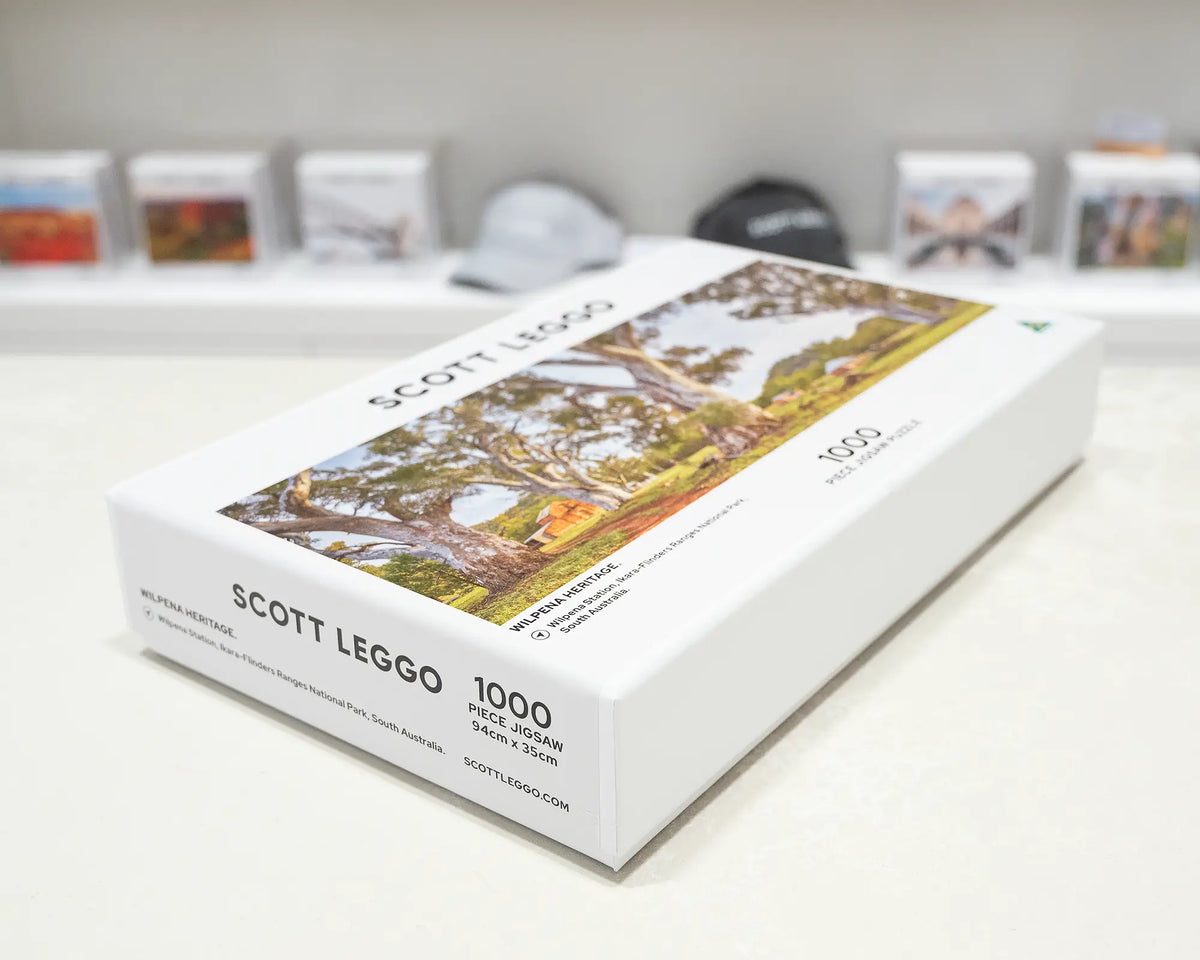 Wilpena Heritage. 1000 piece jigsaw puzzle of Wilpena Station, Ikara-Flinders Ranges National Park, laying flat on a table.
