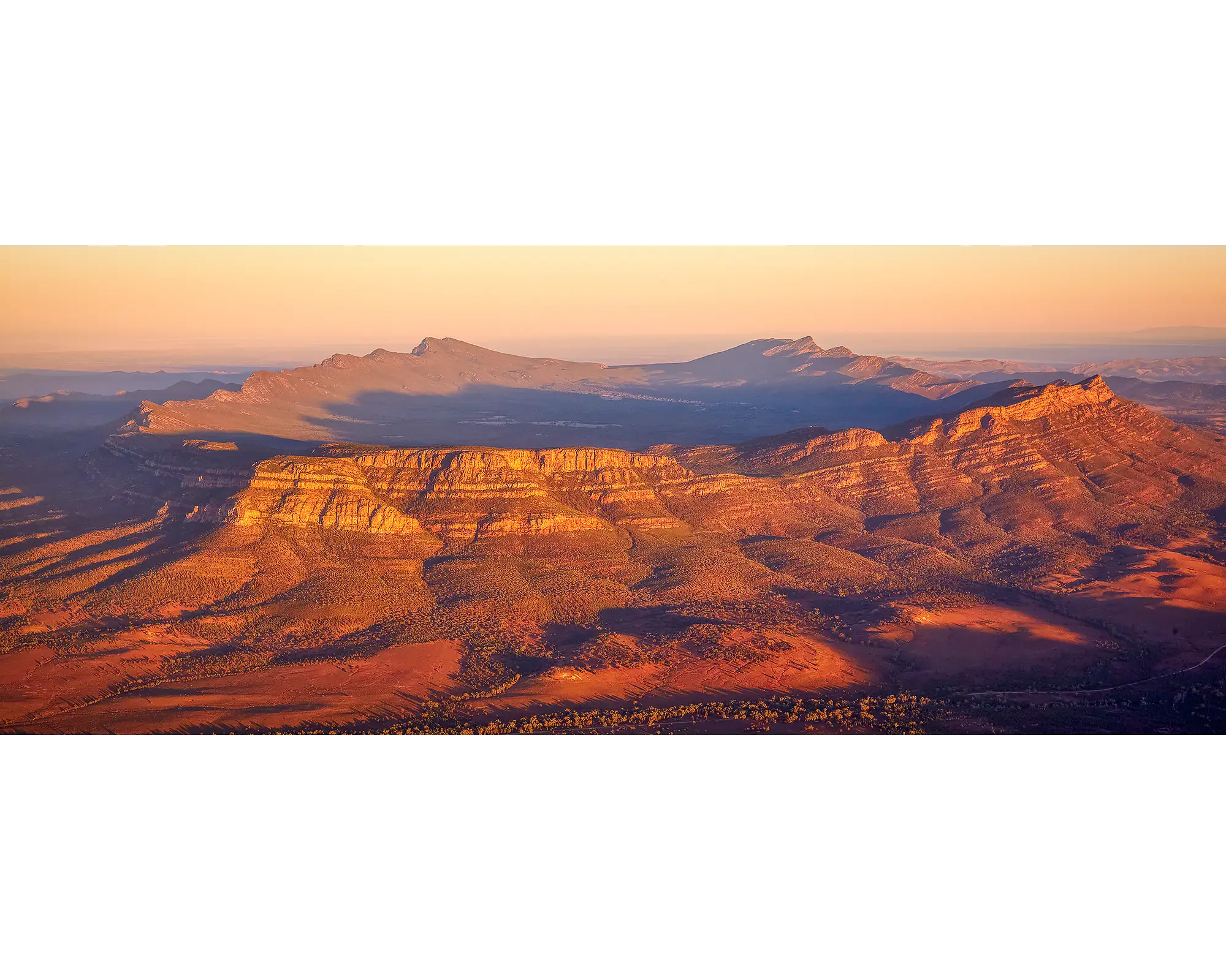 Wilpena Pound at sunrise from the air, Flinders Ranges, South Australia.