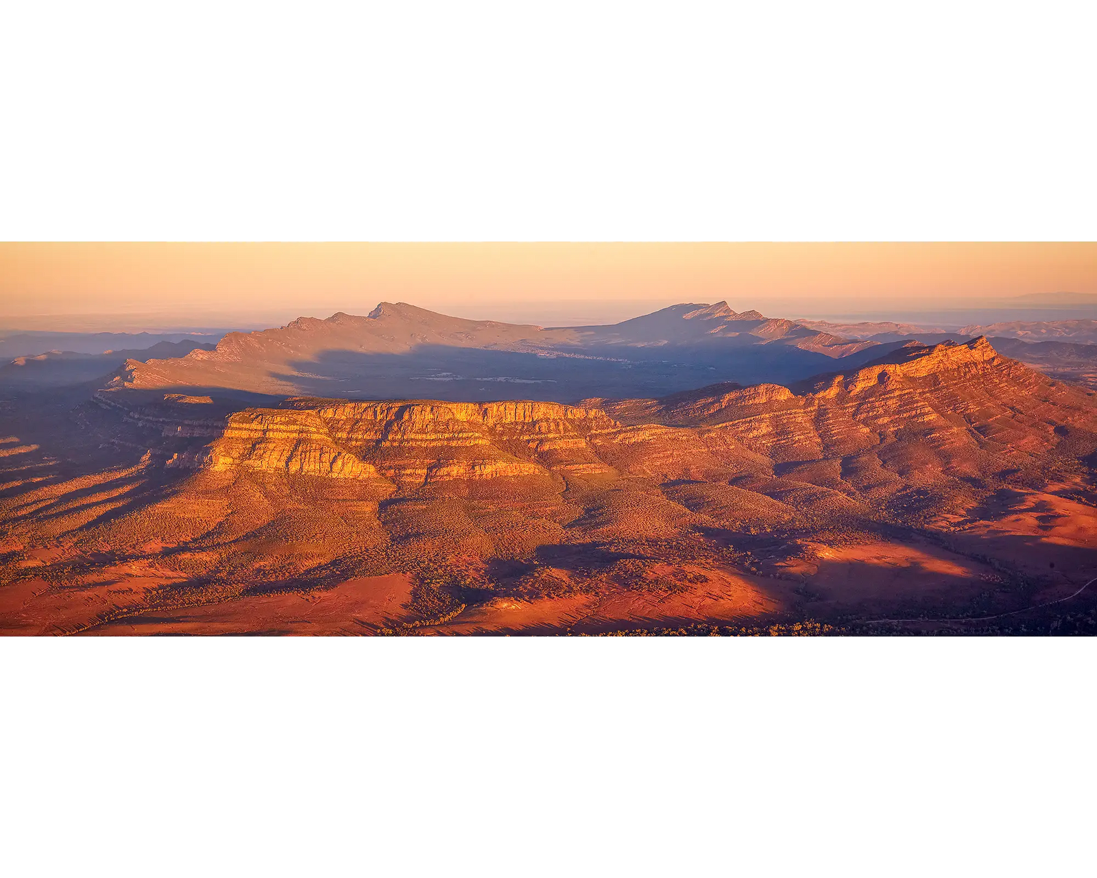 Wilpena Pound at sunrise viewed from the air, Flinders Ranges, South Australia