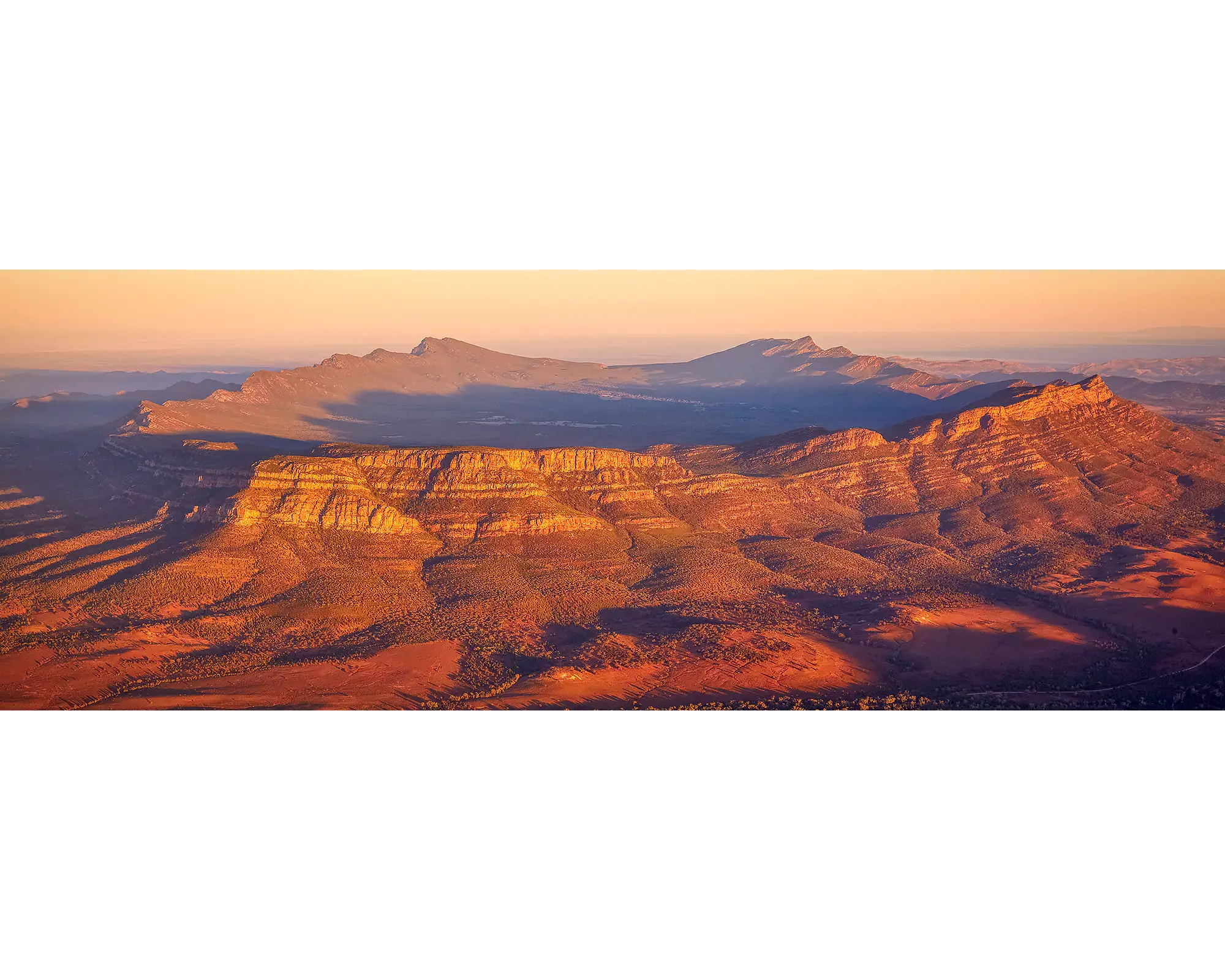 Wilpena Pound at sunrise viewed from the air, Flinders Ranges, South Australia