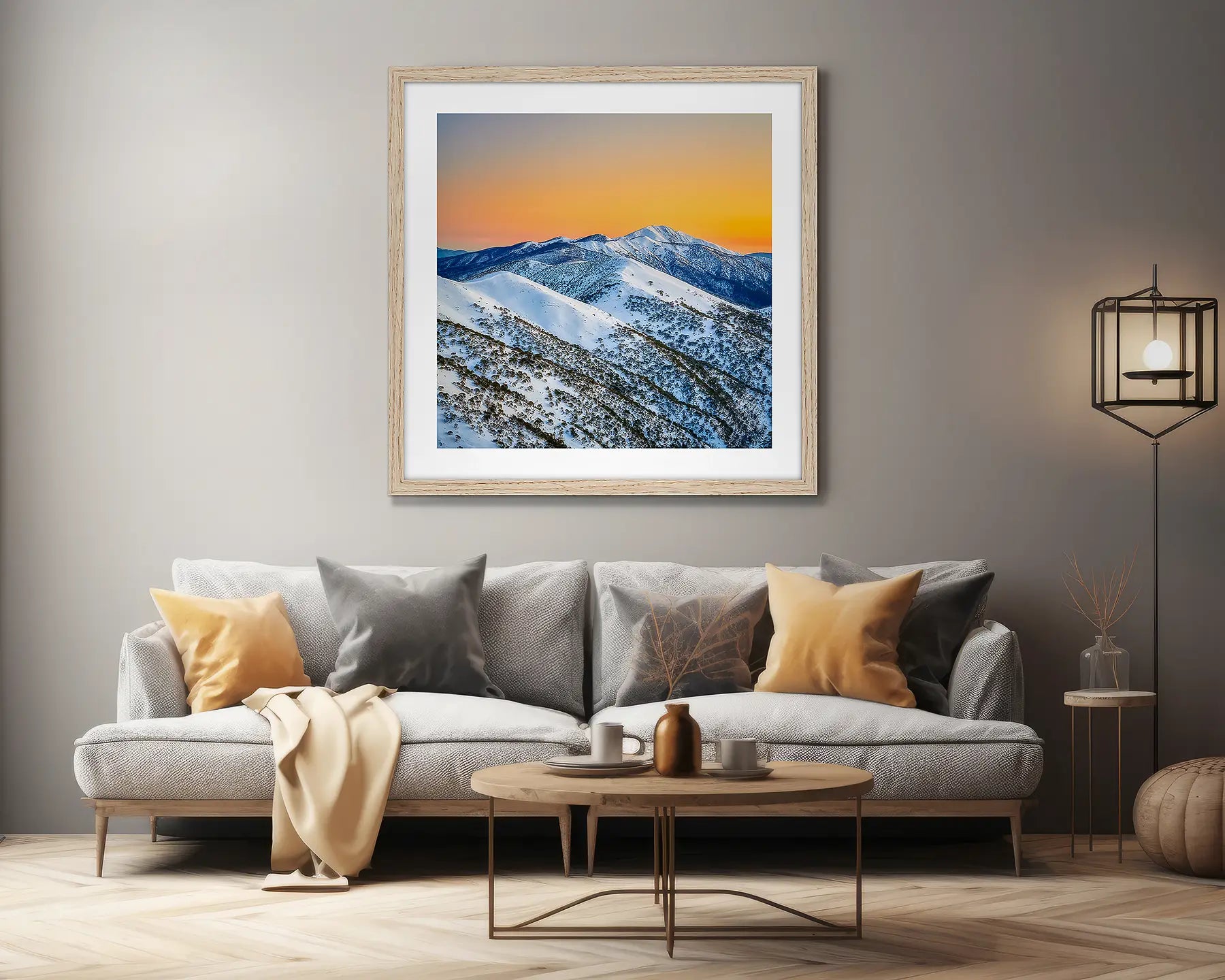 Winter Glow - Orange sunrise over summit of Mount Feathertop in winter.