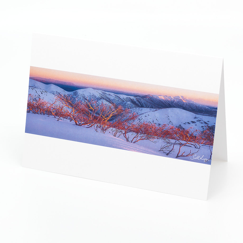 Australian made greeting card. 10 pack. Alpine Sunrise.