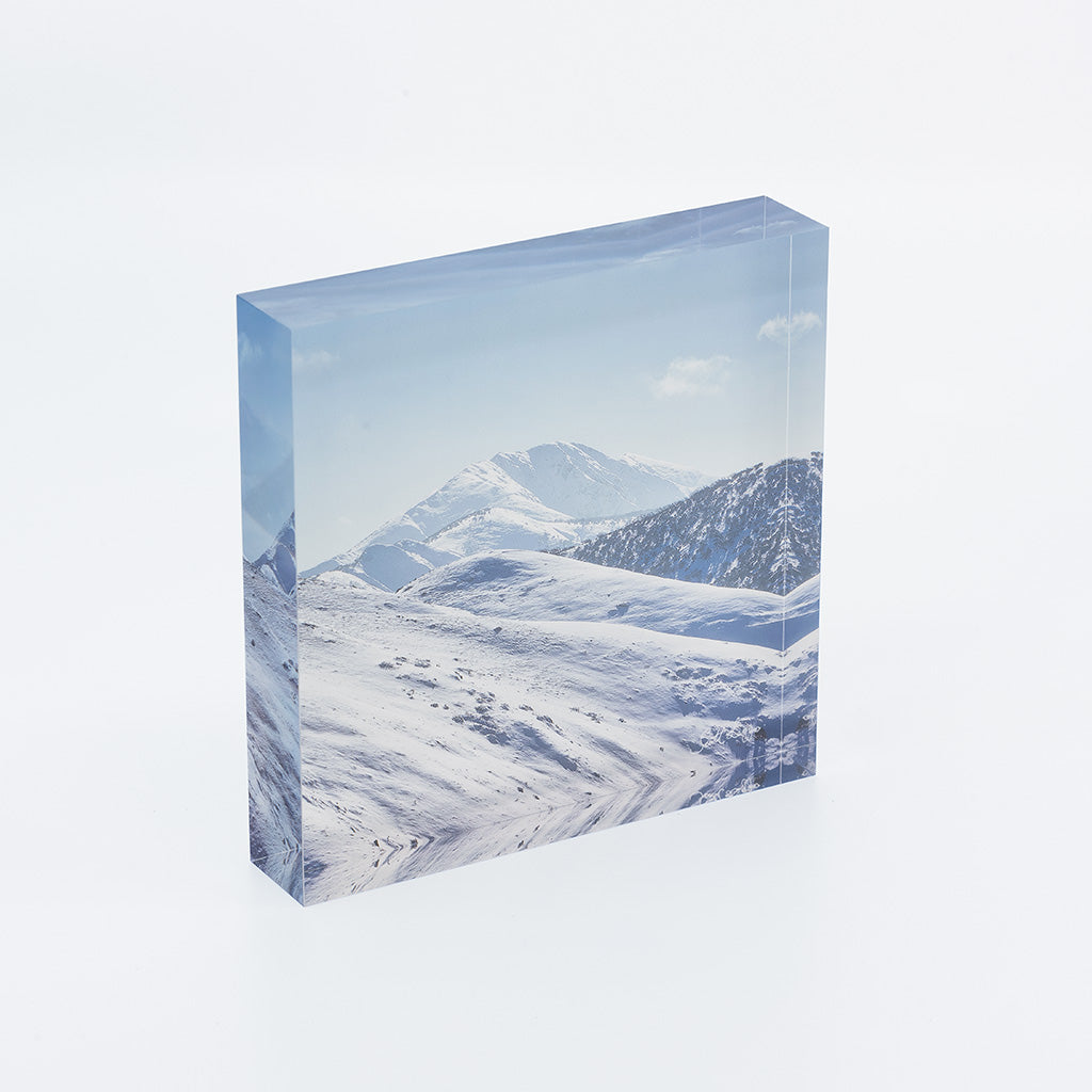 Australian made artwork. Acrylic desk block. Icon Of The Alps. Mountfeather Top.